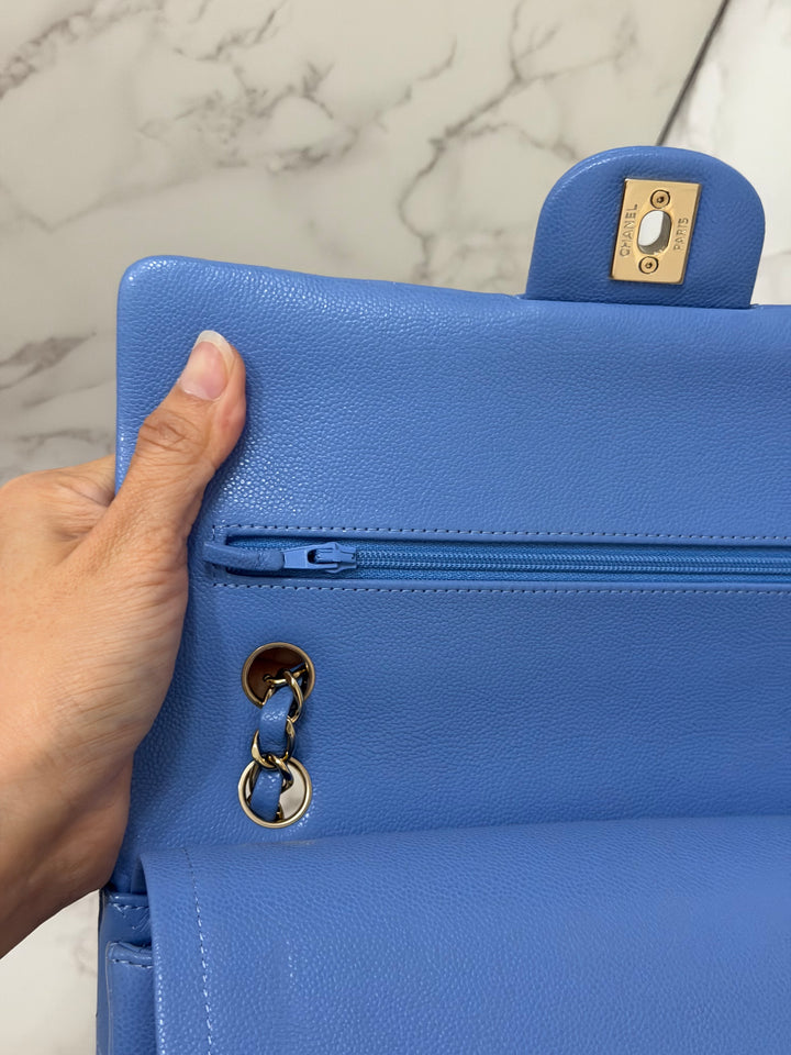CHANEL 25C 2025 Periwinkle Blue Caviar LGHW Medium ML Timeless Classic Double Flap Bag