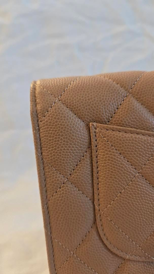 CHANEL 23P Caramel Dark Beige Caviar LGHW Classic Wallet On Chain (WOC)