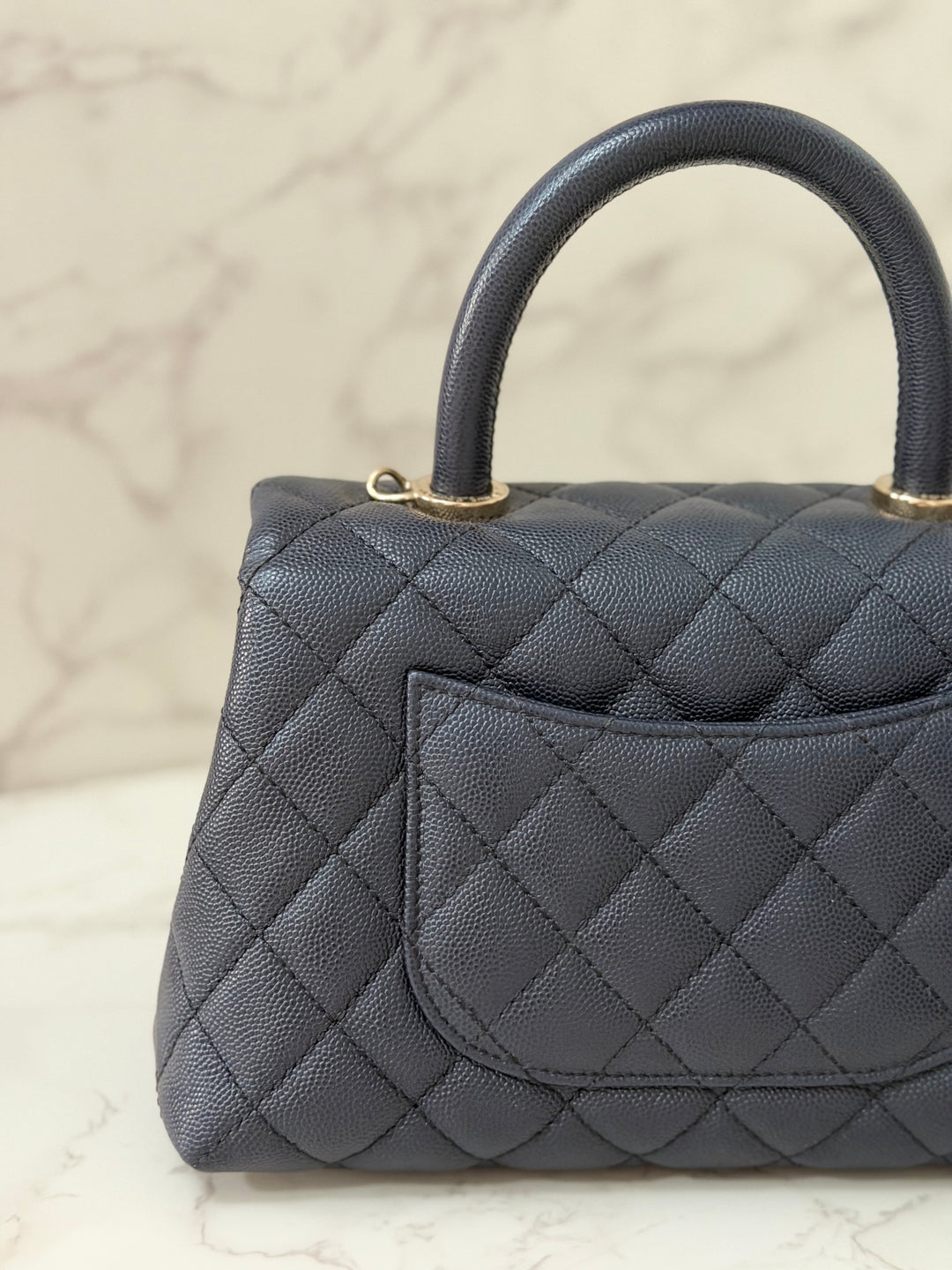 CHANEL series 30 2020 Navy Blue Caviar LGHW Small Coco Handle Flap Bag with Detachable Strap