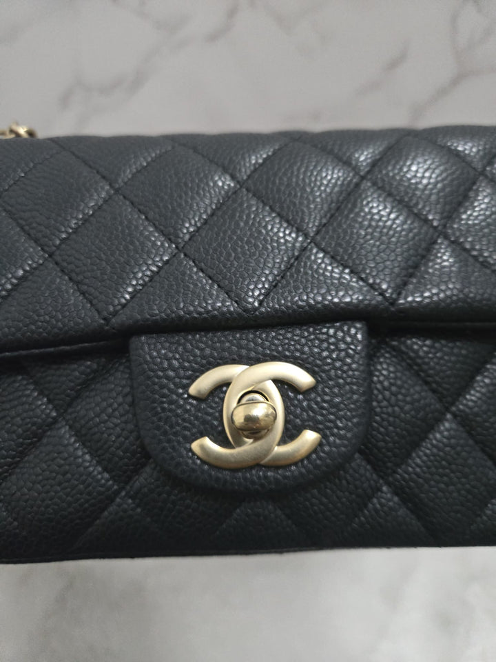 CHANEL series 20 Black Caviar Brushed GHW Mini rectangular Flap Bag