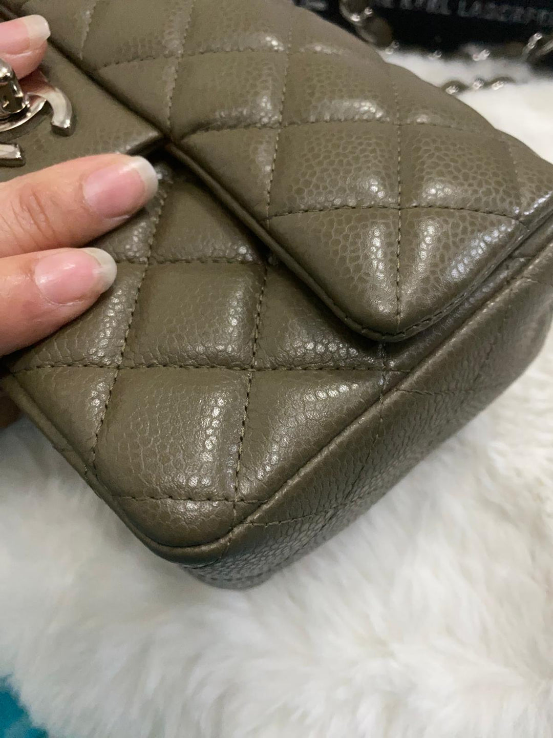 Chanel series 17 2012 Khaki Green Caviar SHW Mini Rectangular Flap Bag