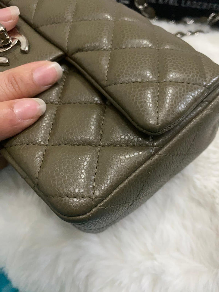 Chanel series 17 2012 Khaki Green Caviar SHW Mini Rectangular Flap Bag
