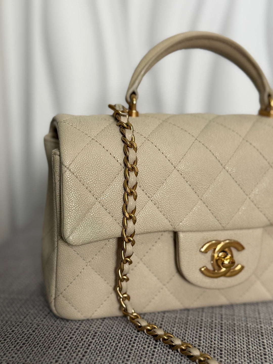 CHANEL 21S series 31 Beige Caviar Aged GHW Mini Rectangular Flap Bag with Top Handle 2021