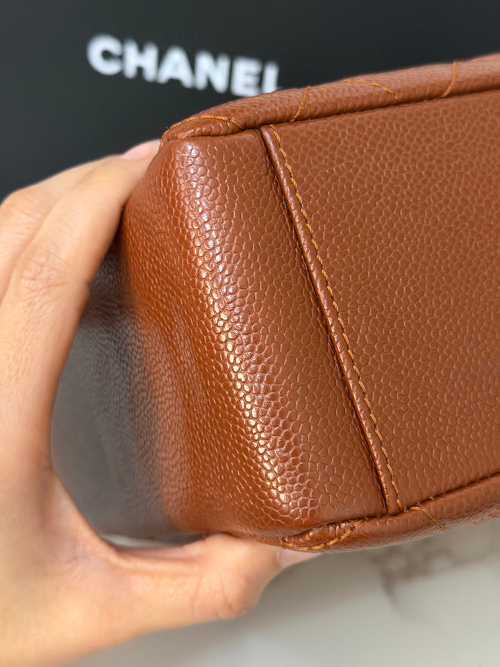 CHANEL series 19 Brown/Tan Caviar Petite Shopping Tote (PST) Bag