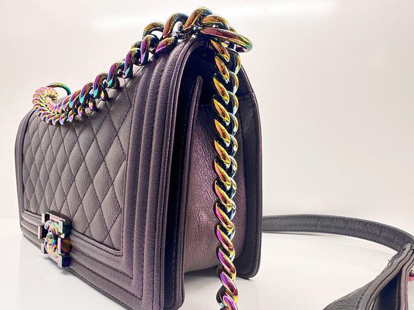 Chanel 16C 2016 Cruise collection series 21 Purple Iridescent Calf skin rainbow mermaid hardware Le Boy Old Medium Flap Bag