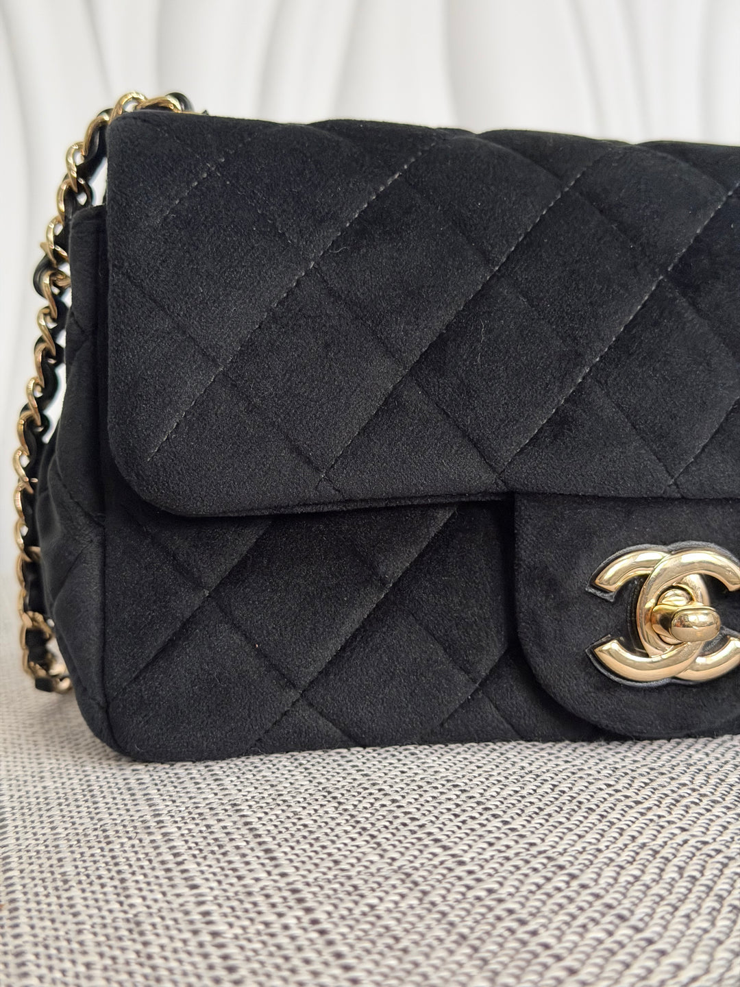 CHANEL series 30 2020 20K collection Black Velvet Crystal Pearl Crush Adjustable Strap LGHW Mini Rectangular Flap Bag