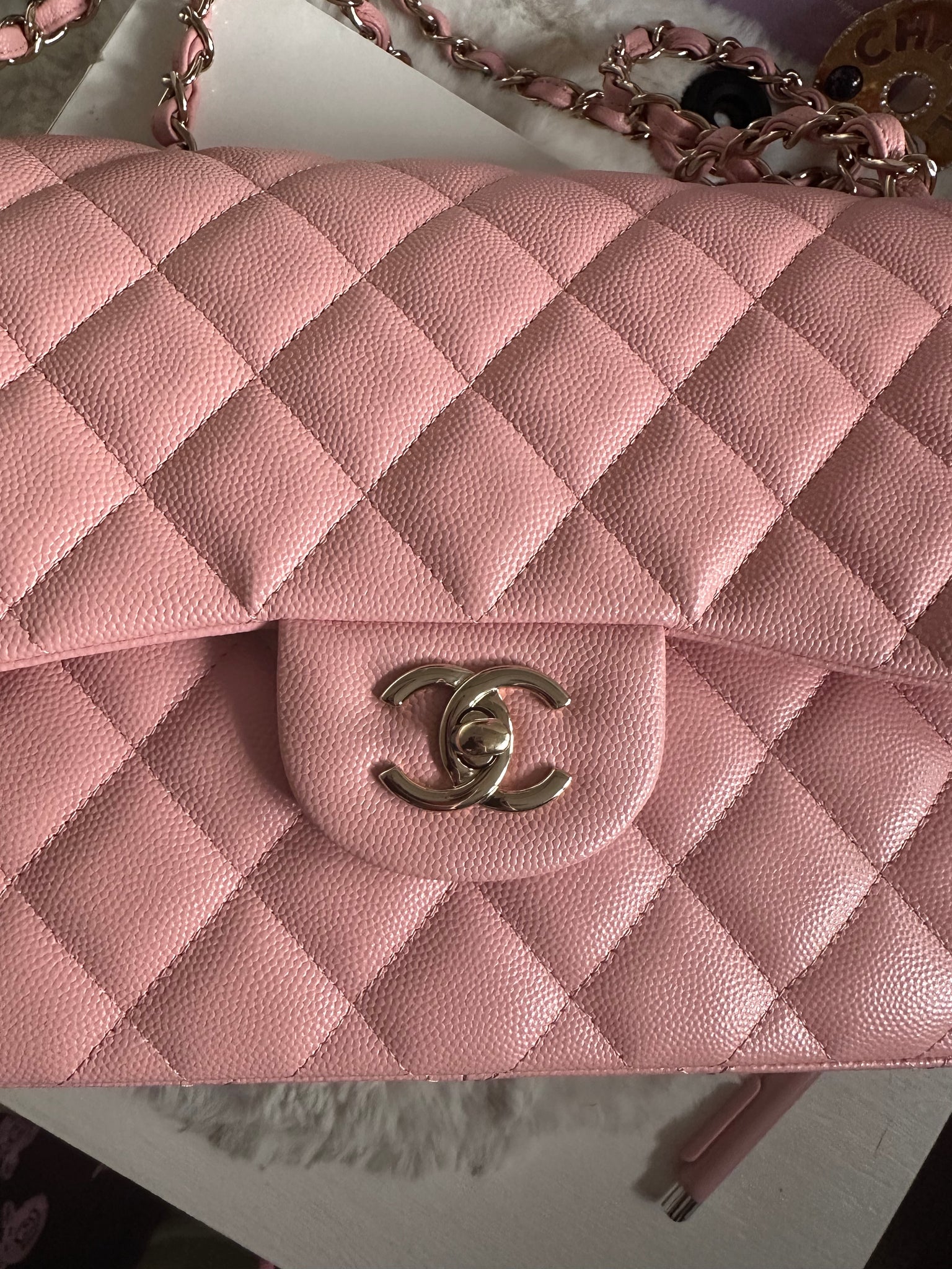 Chanel 22C Sakura Pink Caviar LGHW Jumbo Timeless Double Flap Classic –  Globalluxcloset