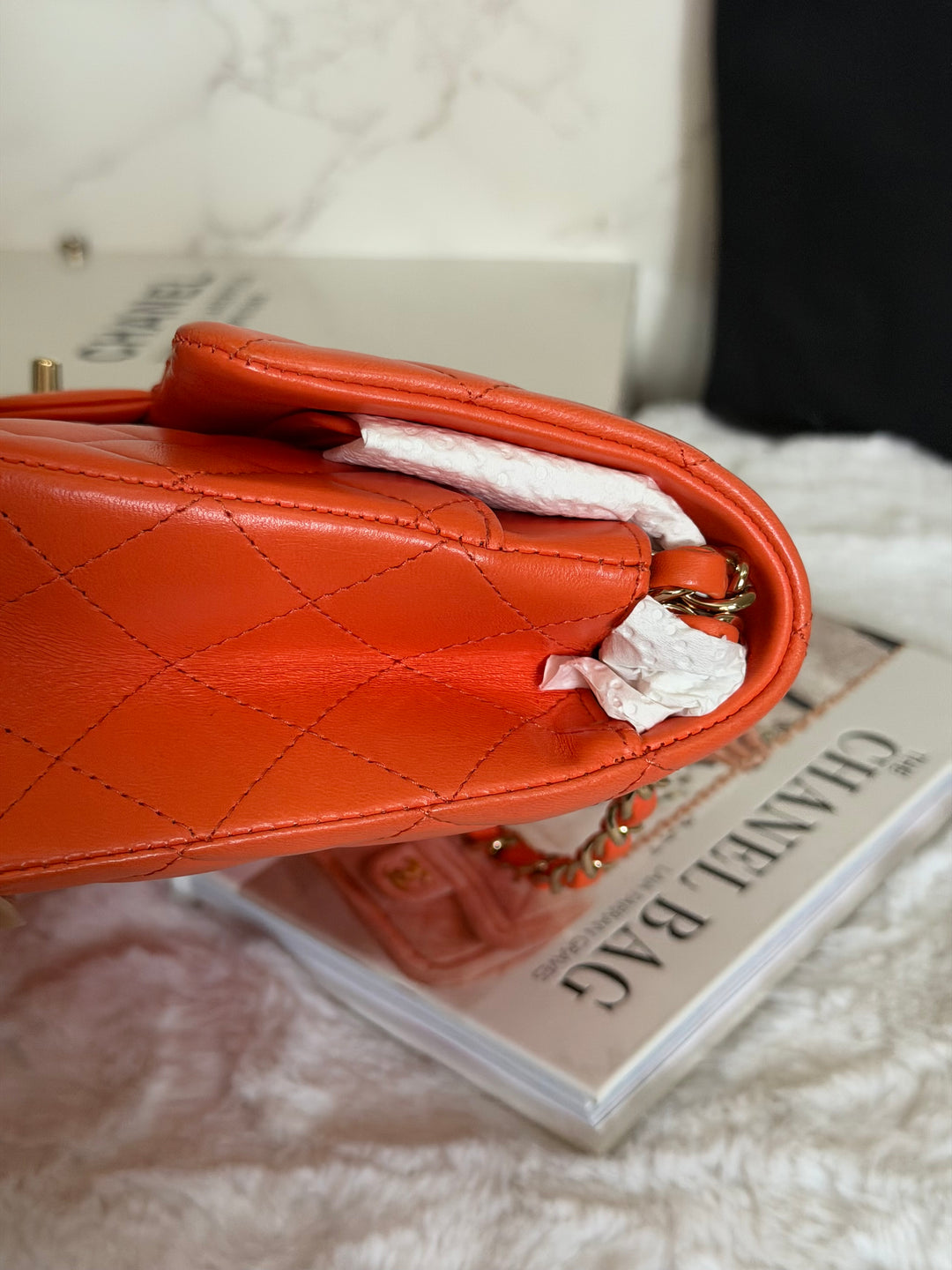 CHANEL 20S Orange Lambskin LGHW Medium ML Timeless Classic Double Flap Bag