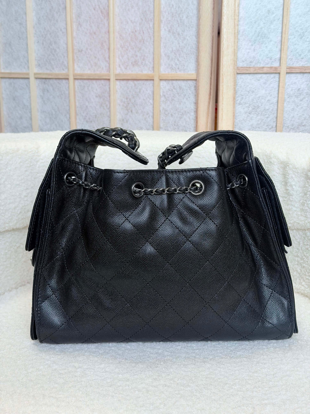 CHANEL Black Caviar Ruthenium Hardware 25 Hobo Bag size SMALL
