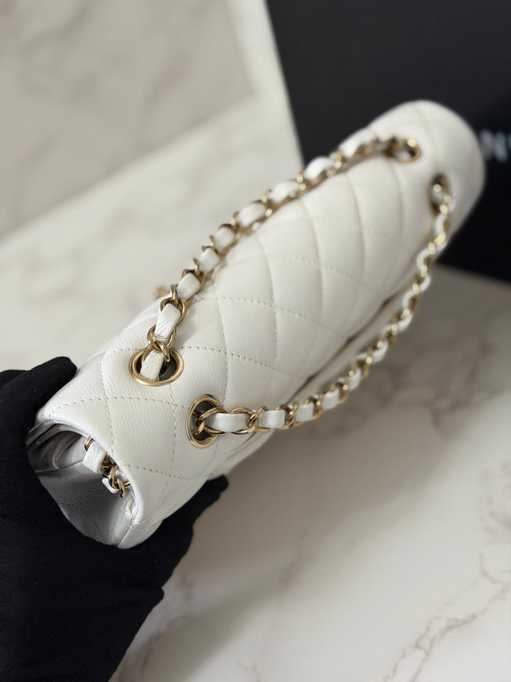 CHANEL 2023 White Caviar LGHW Medium ML Timeless Classic Double Flap Bag
