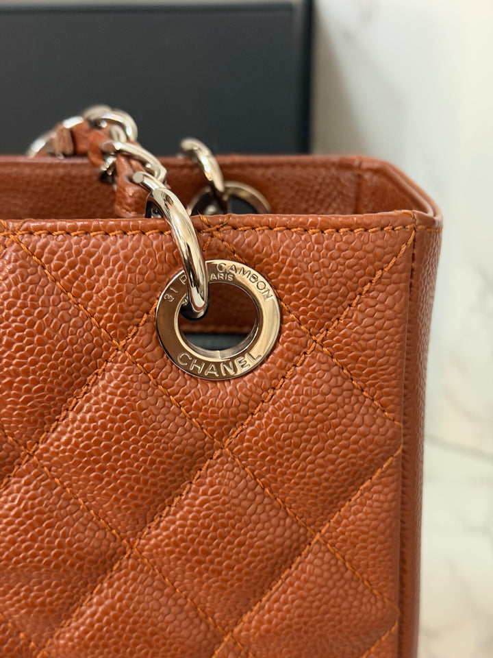 CHANEL series 19 Brown/Tan Caviar Petite Shopping Tote (PST) Bag