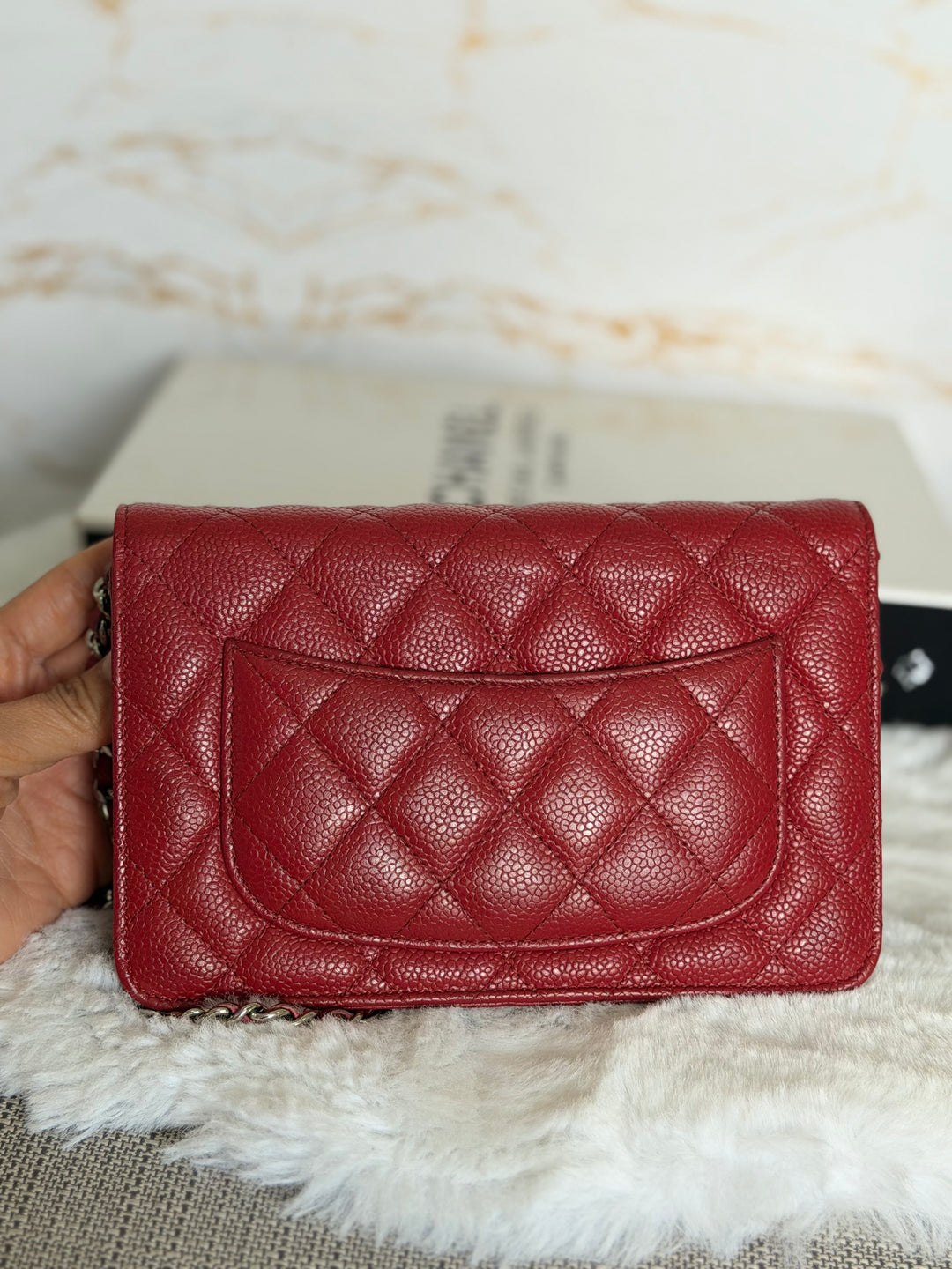 CHANEL series 19 Red Caviar Classic Wallet on chain (WOC) SHW 2014/2015