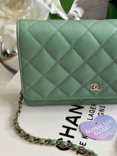 Load image into Gallery viewer, Chanel 23P Tiffany Green Caviar LGHW Classic Wallet on Chain (WOC)
