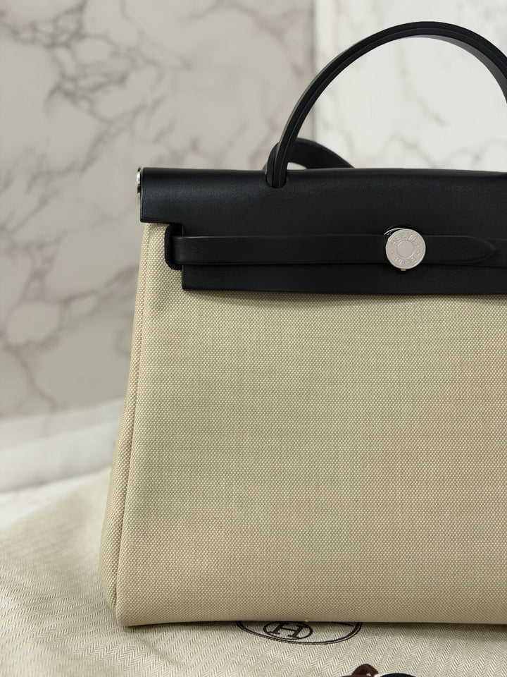 Hermes Herbag Zip 31 Bag in Noir/Beton Palladium Hardware