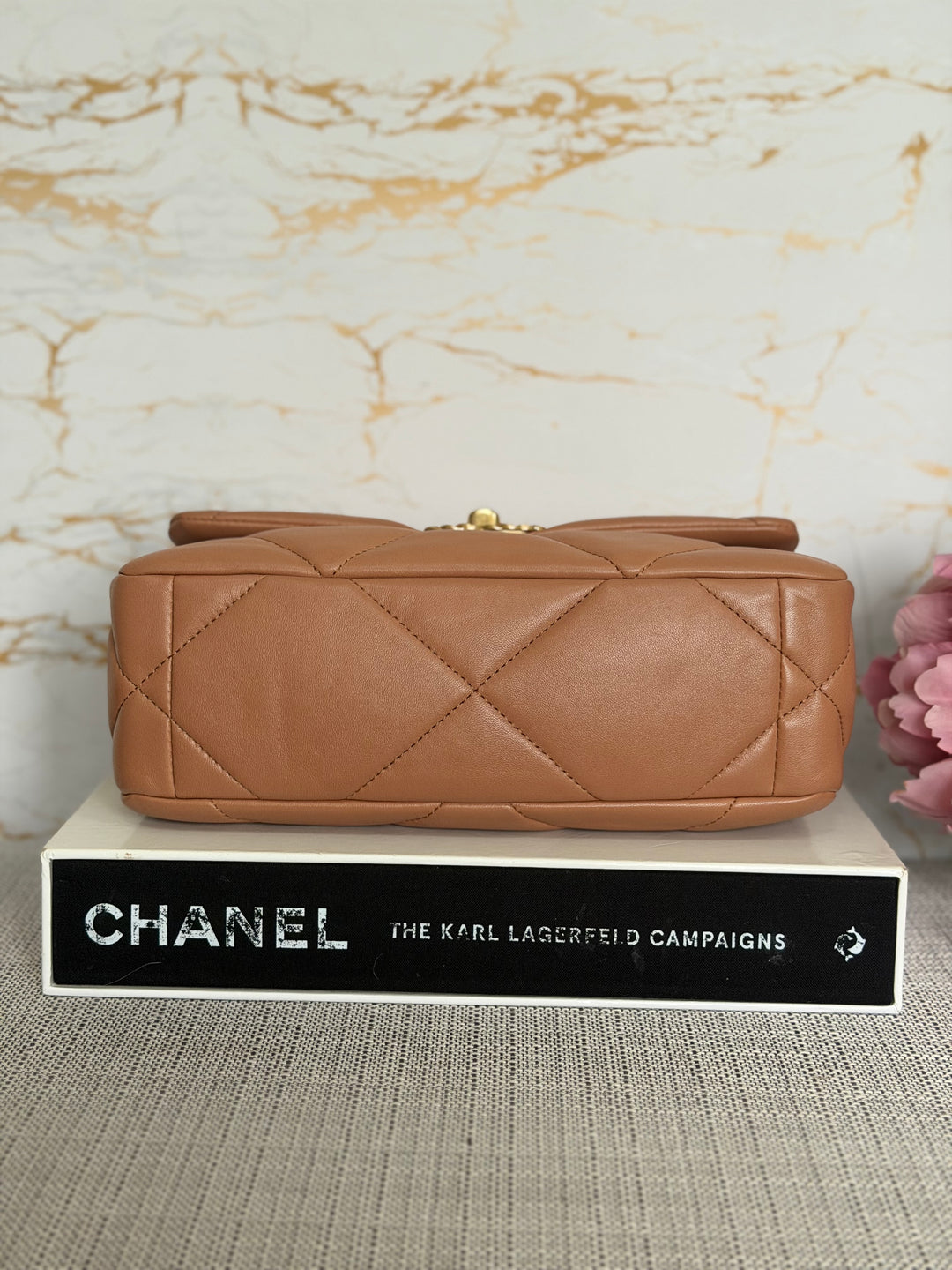 CHANEL Caramel Brown Lambskin Mixed Hardware 19 Flap Bag size SMALL 2022