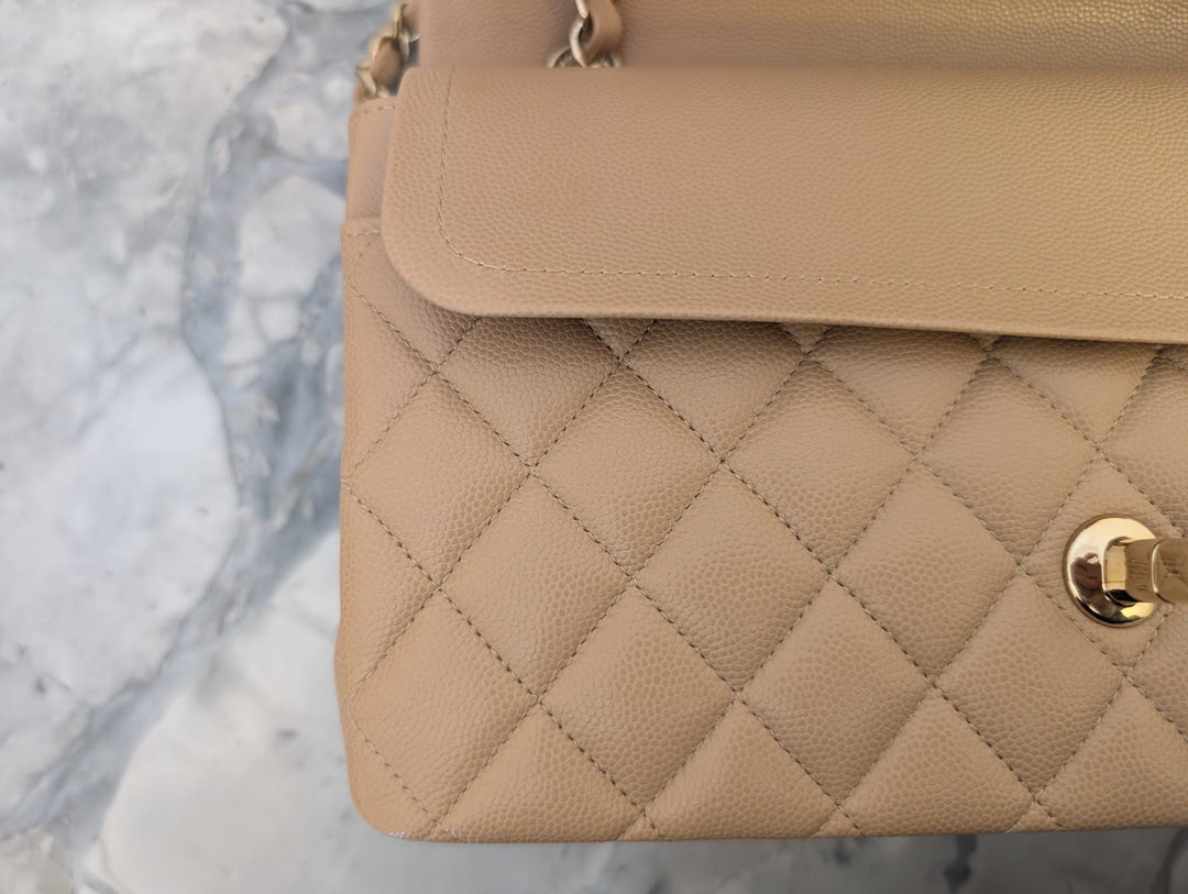 CHANEL series 28 19B collection Dark Beige Caviar LGHW Medium M/L Timeless Classic Double Flap Bag 11.12