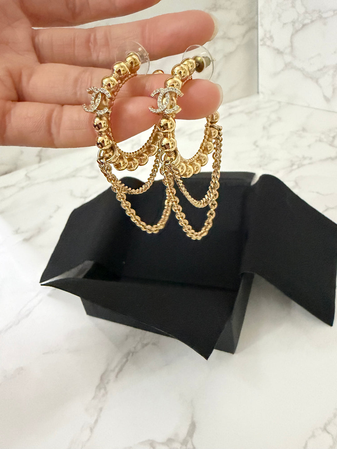 CHANEL 22C Gold Beads Earrings
