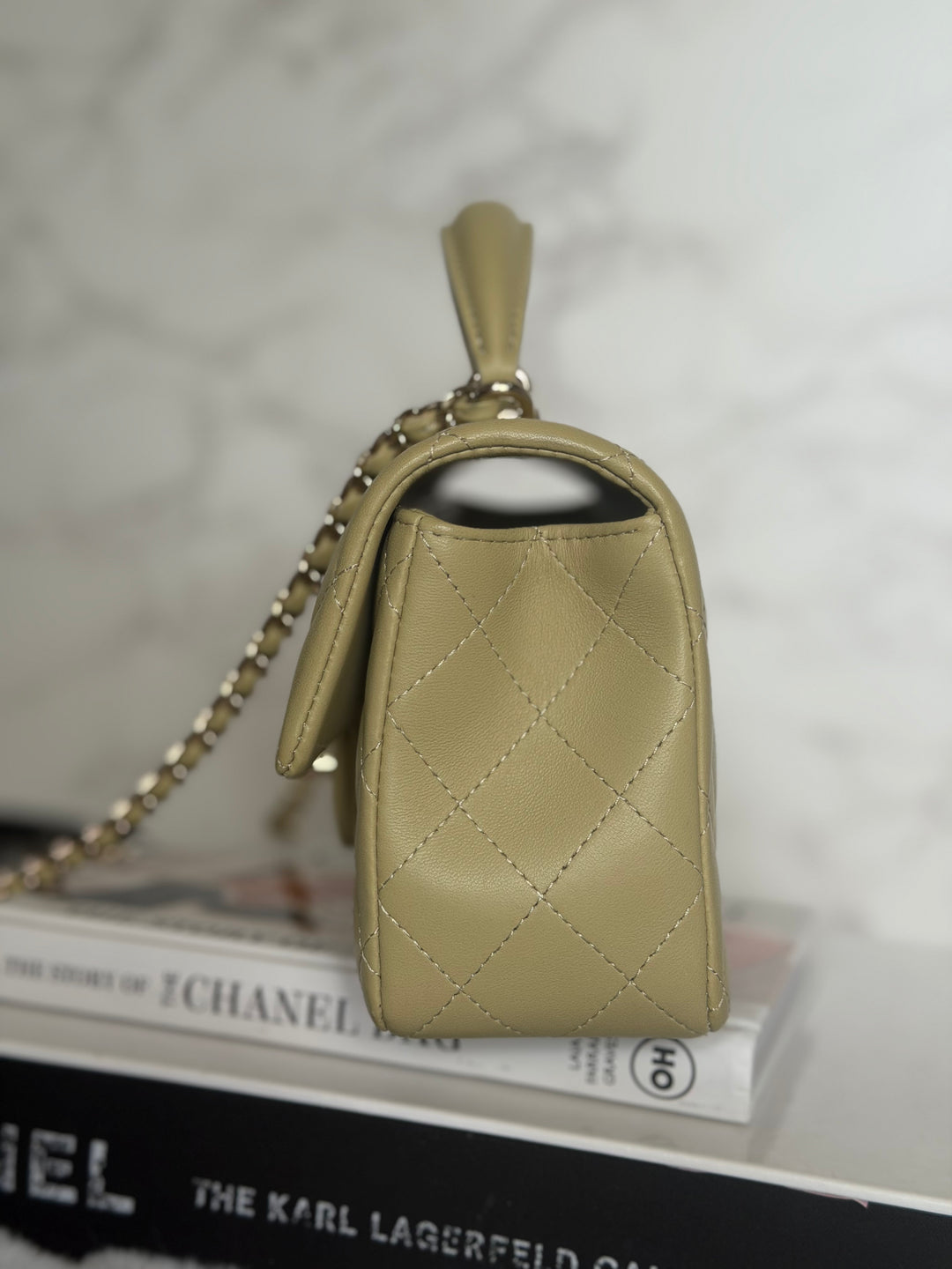 CHANEL 23A Pistachio Green Lambskin LGHW Mini Rectangular Flap Bag with Top Handle 2023