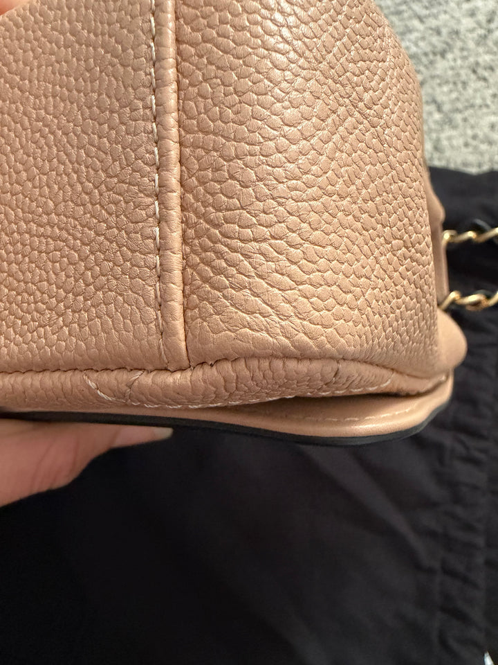 CHANEL Beige & Black Filigree Aged GHW Magnetic Closure Flap Bag size Medium 10 inches