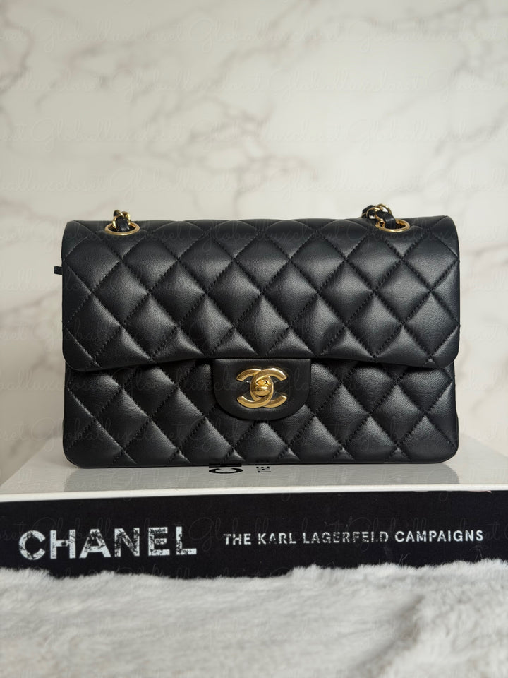 CHANEL Black Lambskin GHW SMALL Timeless Classic Double Flap Bag 2022 Microchipped