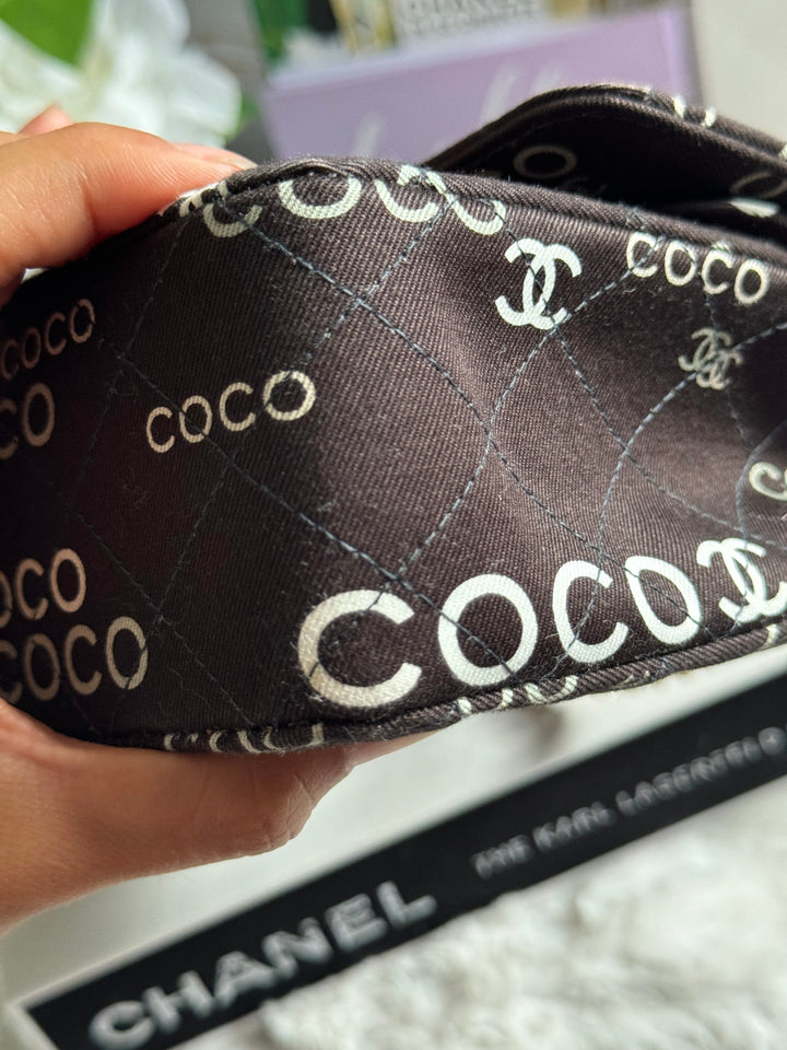 Chanel series 7 2002/2003 Black Canvas Quilted COCO Medium Classic Flap Light Gold Hardware