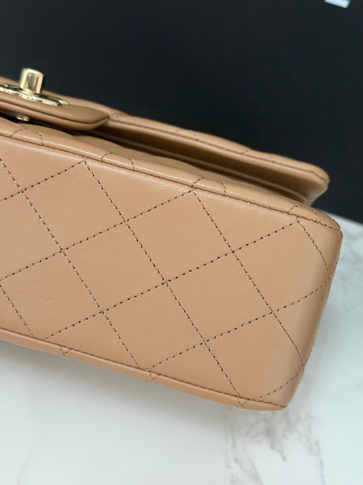 CHANEL 22K collection 2022 Dark Beige Lambskin LGHW Medium ML Timeless Classic Double Flap Bag