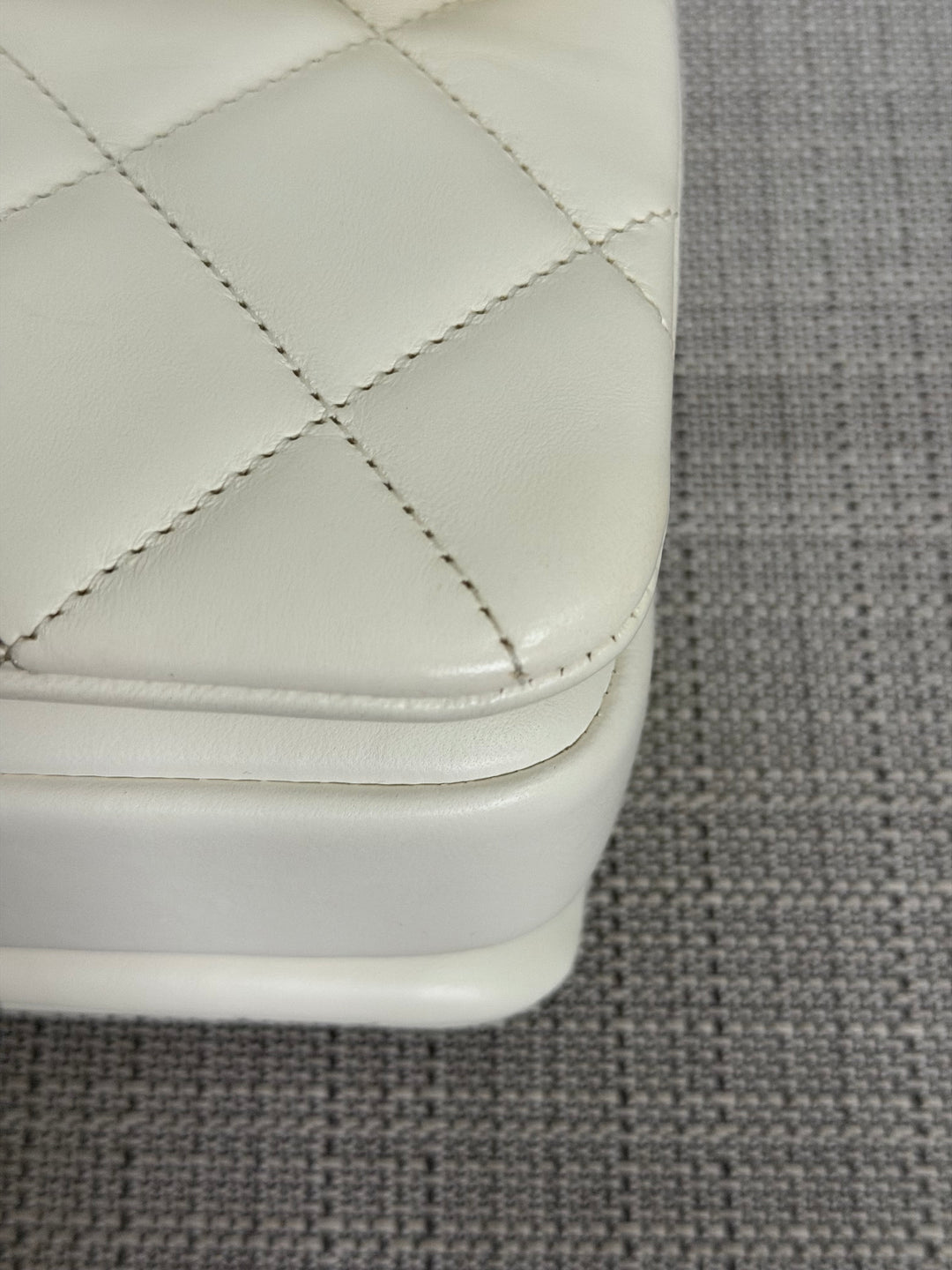 CHANEL 23S collection 2023 White Lambskin LGHW Trendy CC Flap Bag size Small with raised CHANEL Engraved Plate Top Handle