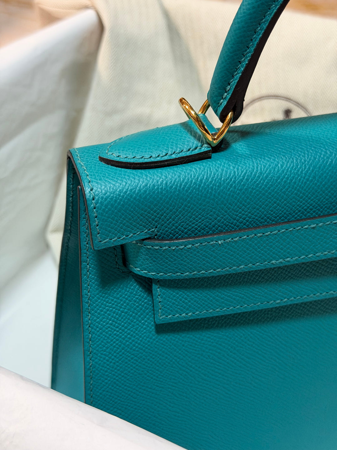 Hermes Kelly 28 Sellier Epsom Leather SO Bleu Paon GHW Stamp D 2019