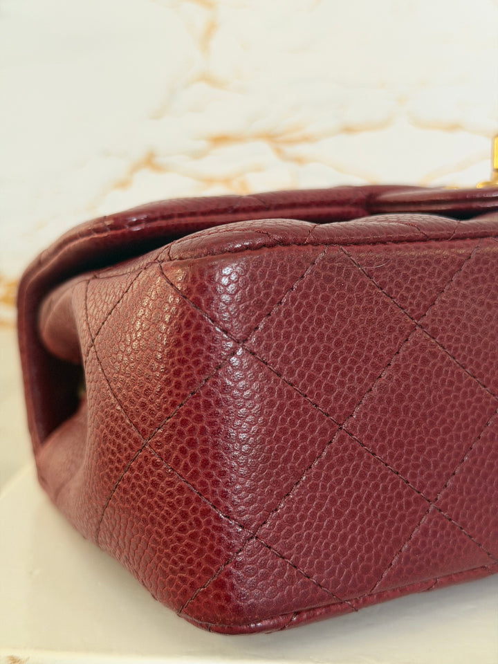 CHANEL series 21 15B collection Burgundy Caviar GHW Mini Rectangular Flap Bag 2015 RARE