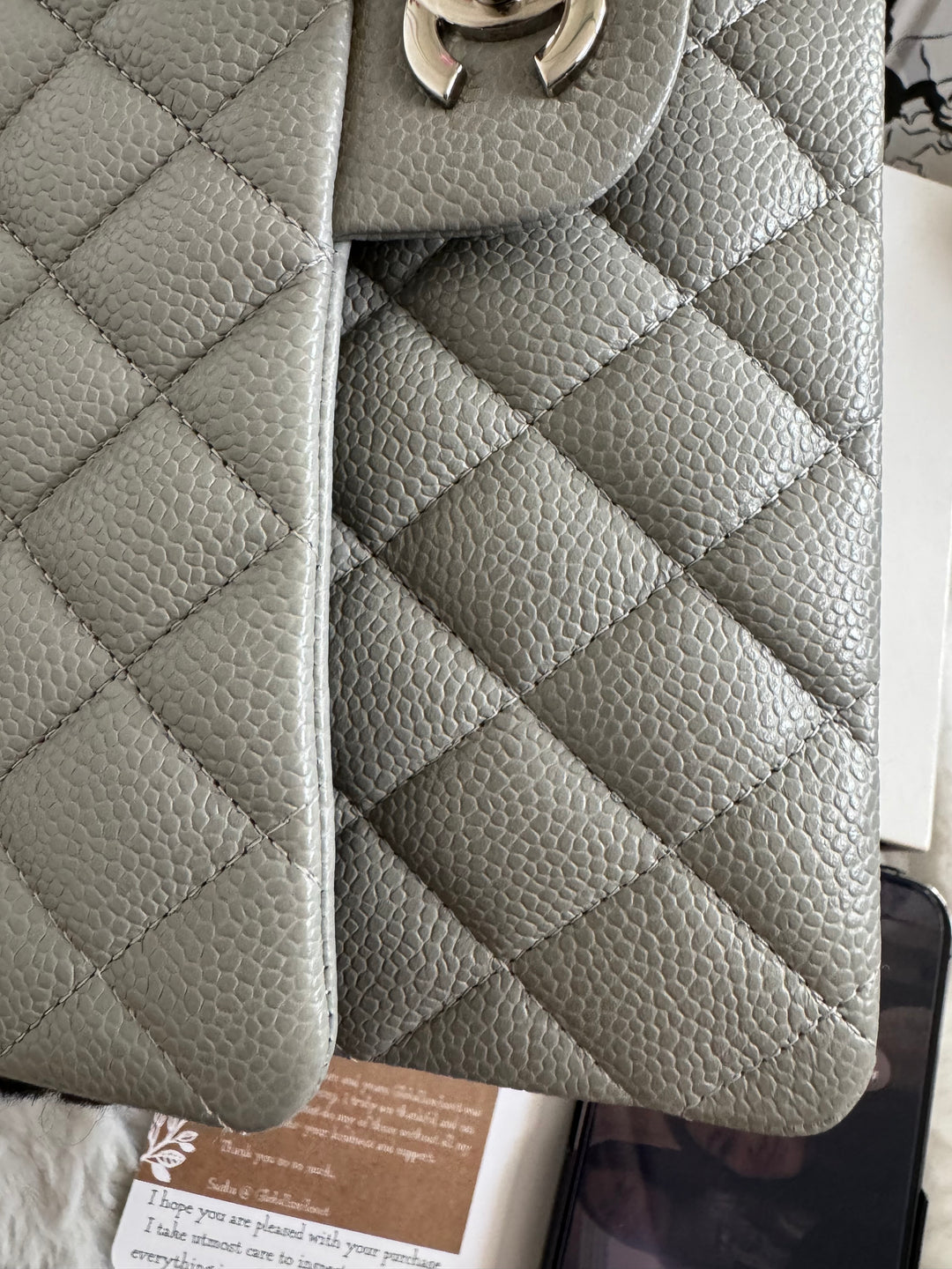 CHANEL series 19 Grey Caviar SHW Medium ML Double Flap Bag 14B collection 2014