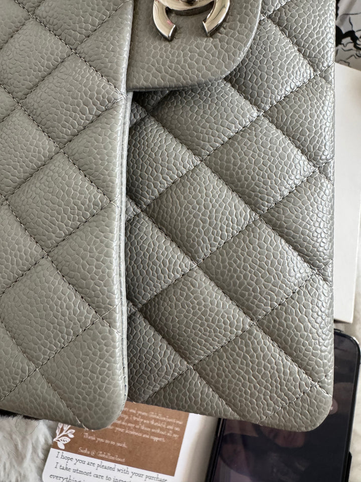 CHANEL series 19 Grey Caviar SHW Medium ML Double Flap Bag 14B collection 2014