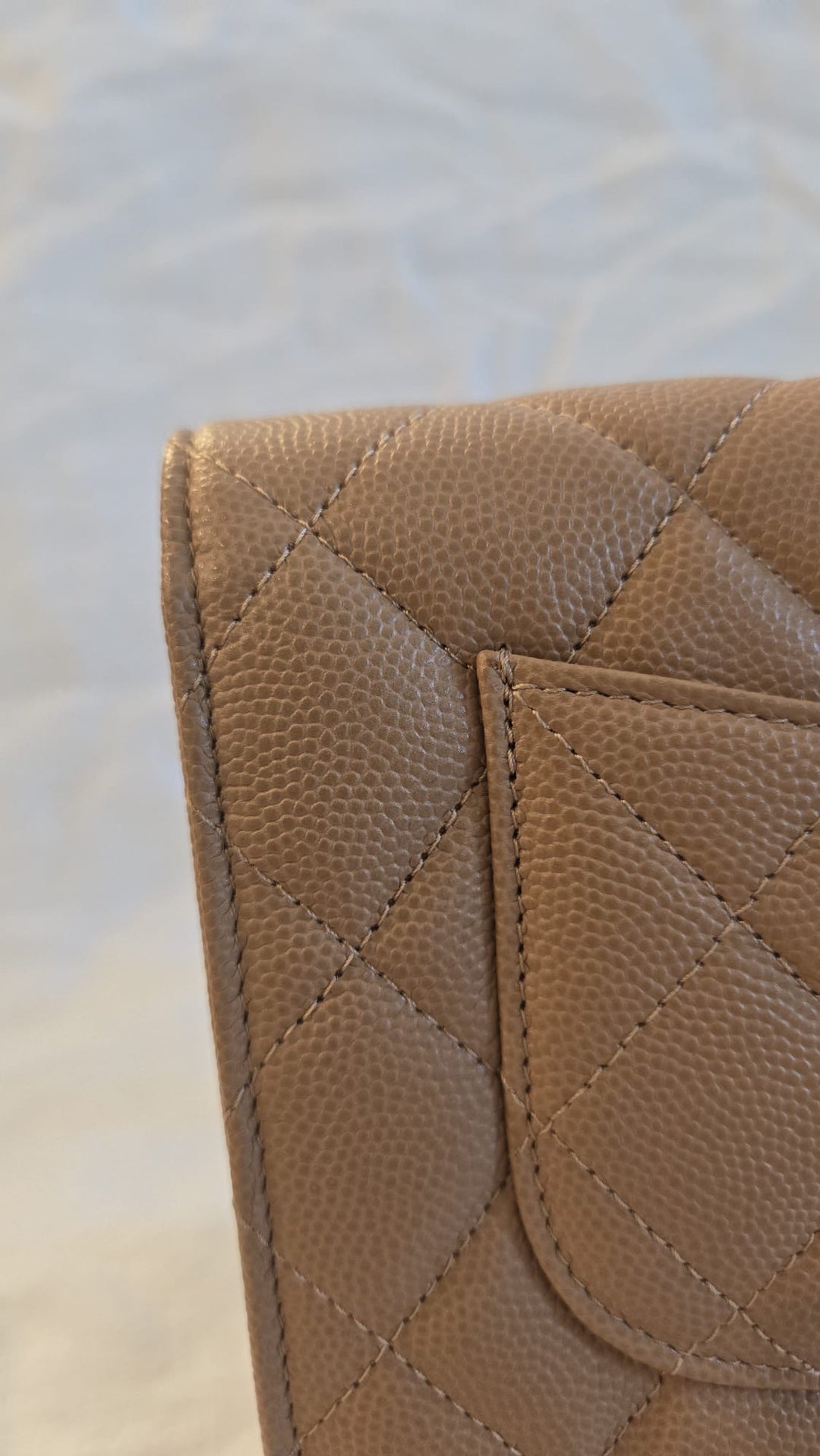CHANEL 23P Caramel Dark Beige Caviar LGHW Classic Wallet On Chain (WOC)