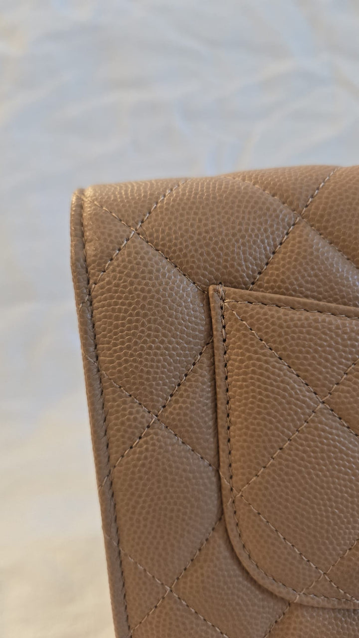 CHANEL 23P Caramel Dark Beige Caviar LGHW Classic Wallet On Chain (WOC)