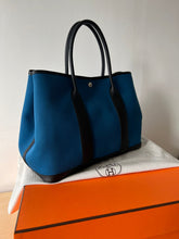 Load image into Gallery viewer, Hermes Garden Party 36 in Blue canvas and negoda leather with silver hardware
