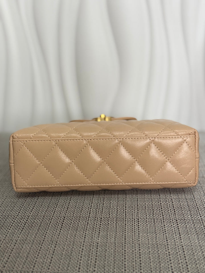 CHANEL 25C Powder Beige Calf Skin aged GHW Kelly Nano Shopping Bag Size Small 19 cms