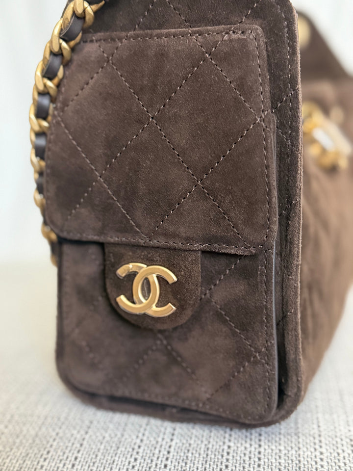 CHANEL 26C collection 2025/2026 Brown Suede Leather Mini 25 Hobo Bag with aged GHW