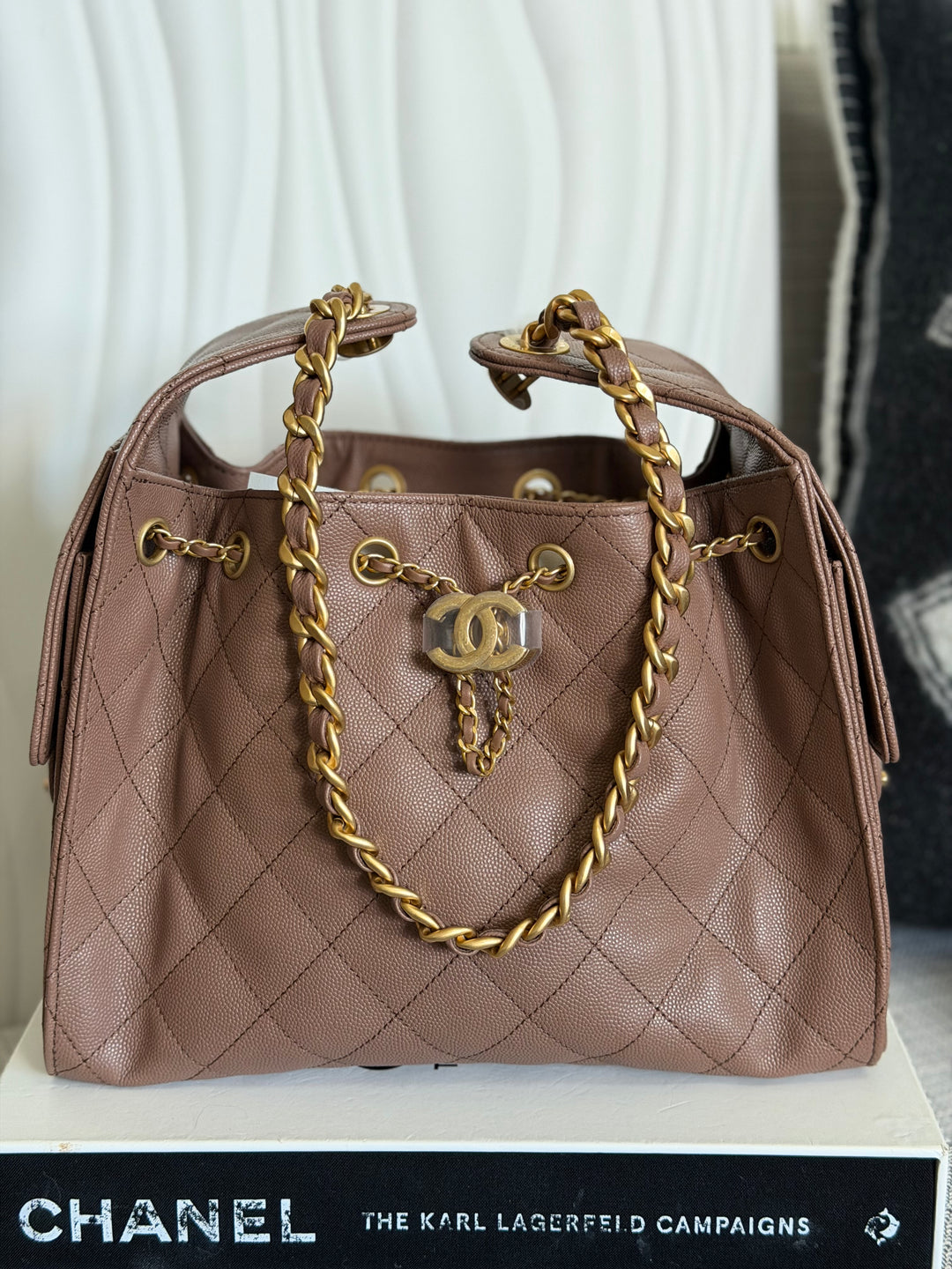 CHANEL 26P collection Brown Caviar 25 Hobo Bag Aged GHW Size SMALL