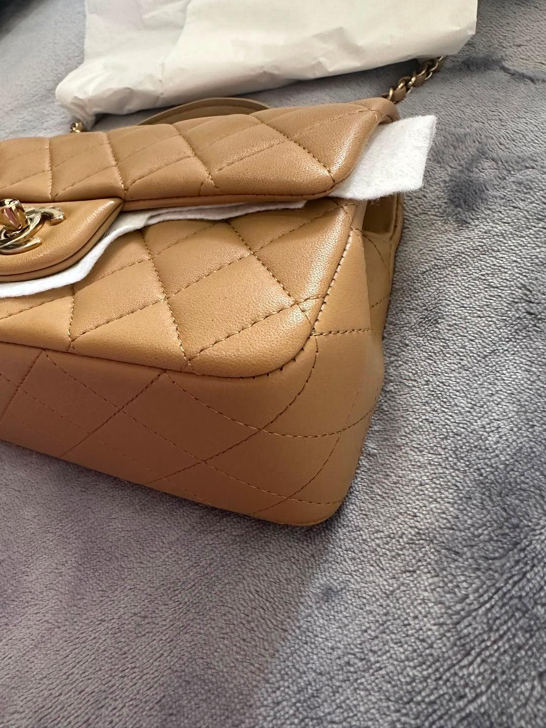 CHANEL Dark Beige LGHW Top Handle Mini Rectangular Flap Bag