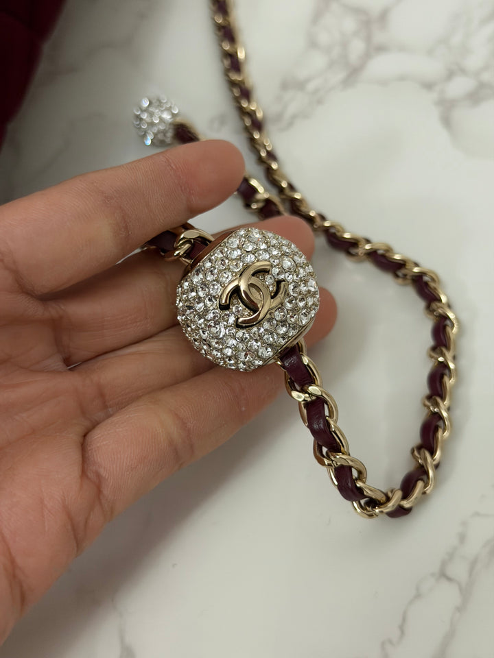 CHANEL series 31 Dark Red/Burgundy Velvet Adjustable Crystal Pearl Crush Mini Rectangular Flap Bag LGHW 2020/2021