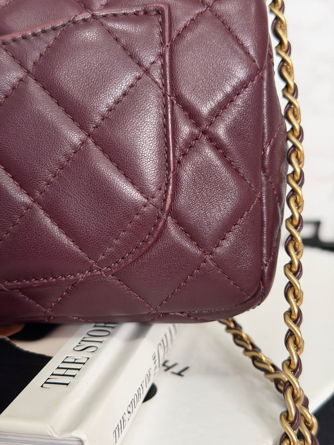 CHANEL 21B Burgundy Lambskin Aged GHW Pearl Crush Adjustable Chain Mini rectangular flap Bag 2021