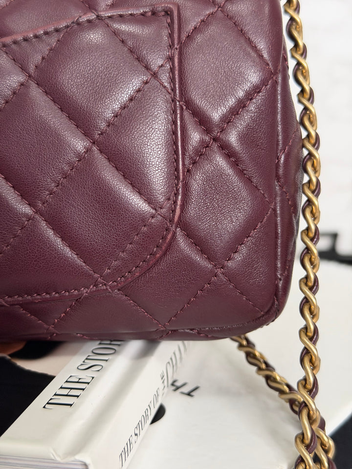 CHANEL 21B Burgundy Lambskin Aged GHW Pearl Crush Adjustable Chain Mini rectangular flap Bag 2021