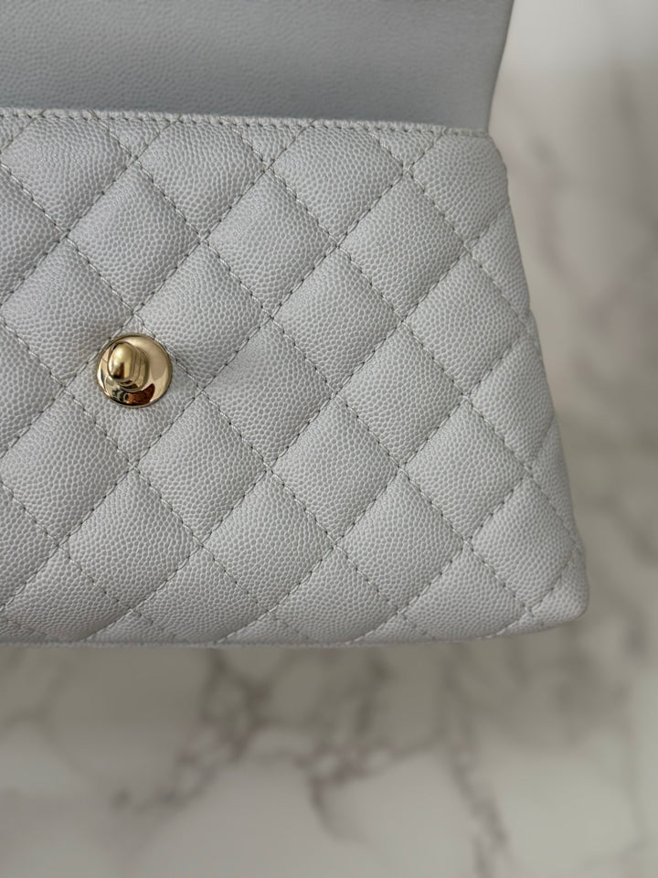 CHANEL 18P series 27 2018 Light Grey Caviar LGHW Coco Handle Size Small with Detachable Shoulder strap