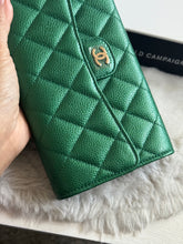 Load image into Gallery viewer, Chanel 18S Emerald Green Caviar LGHW Full size (8 inches) Sarah Flap Wallet
