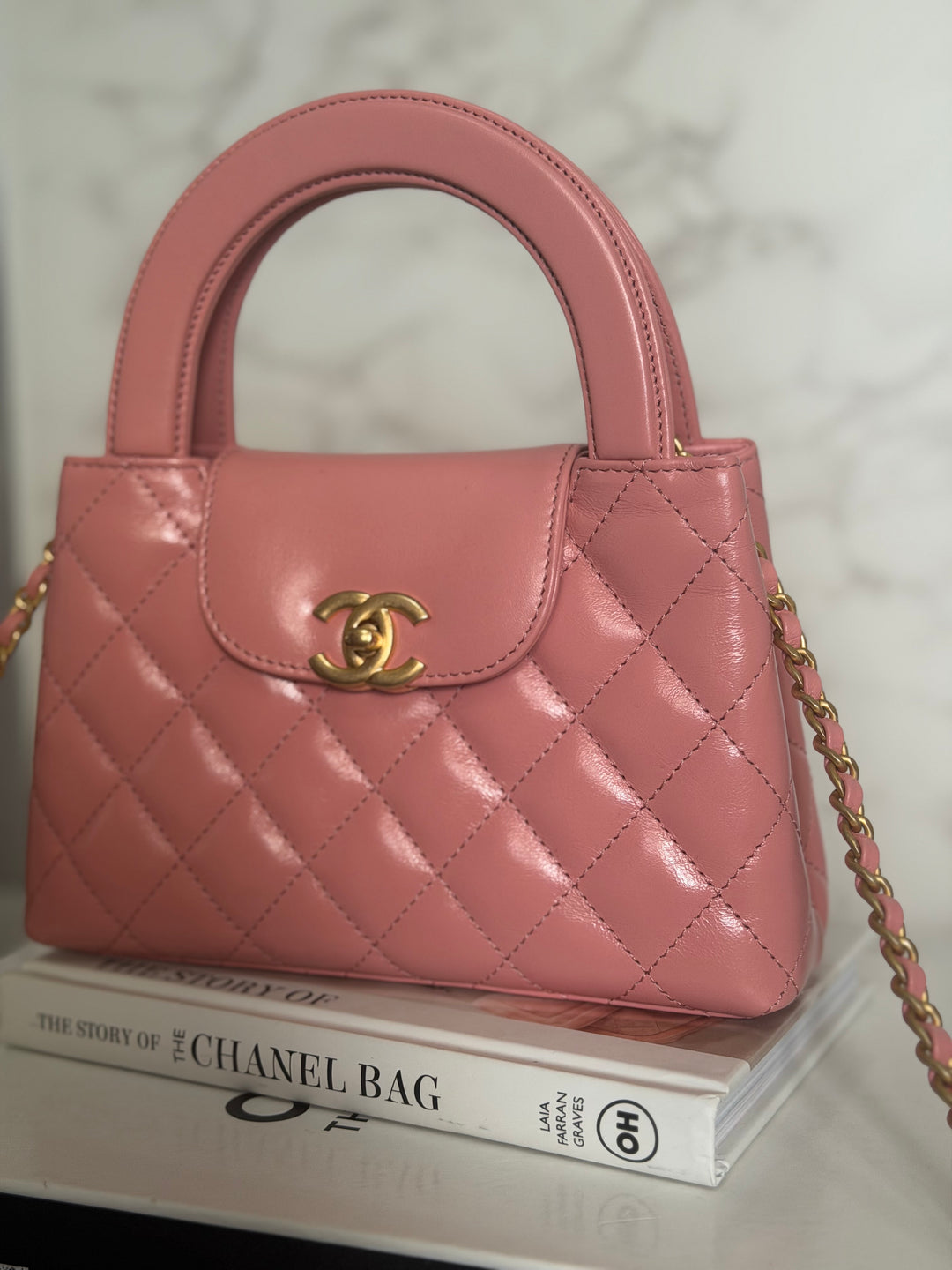 CHANEL Pink Calf skin aged GHW Kelly Shopping Tote Bag size Small 19 cms