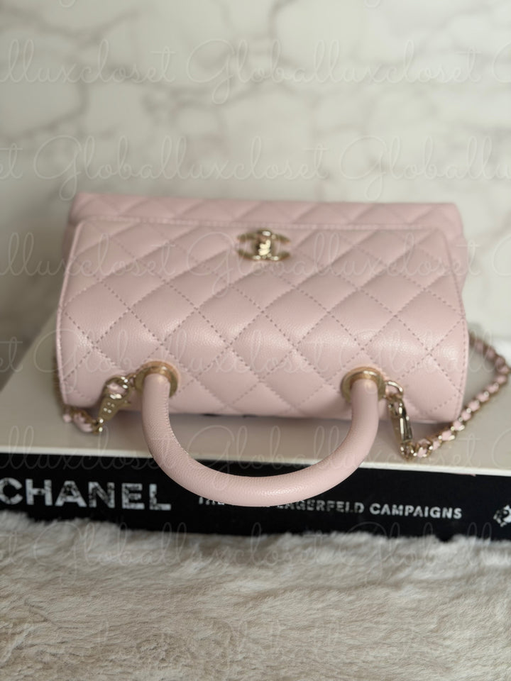 CHANEL 22P Light Pink Sakura Caviar LGHW Coco handle Flap Bag With detachable strap size Small 2022