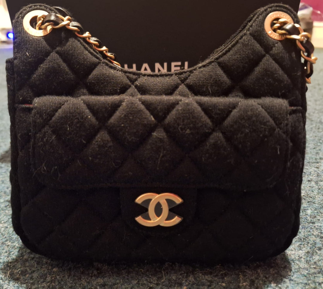 CHANEL Jersey Wavy Hobo Bag with Aged GHW Size Small