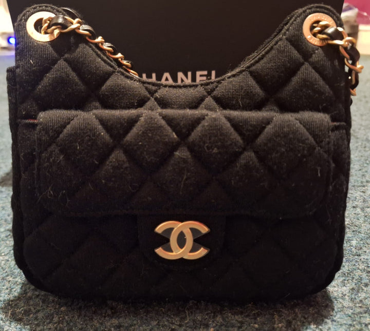 CHANEL Jersey Wavy Hobo Bag with Aged GHW Size Small
