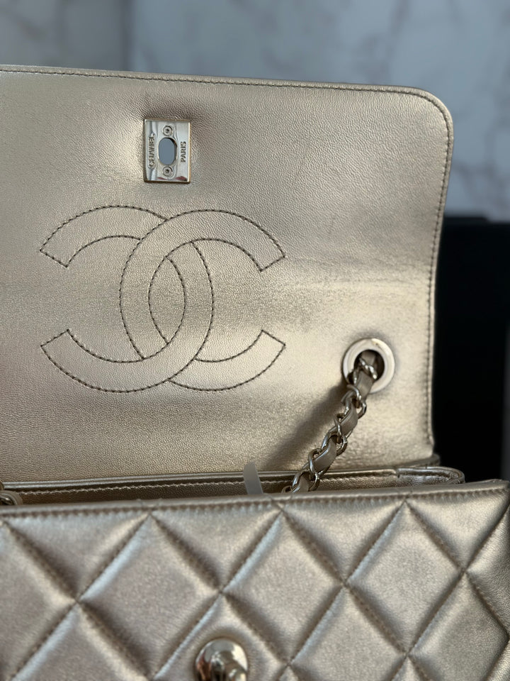 CHANEL series 30 Metallic Gold Lambskin LGHW Trendy CC top Handle Bag with non detachable Strap size SMALL 2020