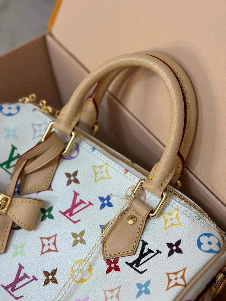 LOUIS VUITTON LV TM x LV Takashi Murakami Blanc White Multicolored Monogram canvas Speedy Bandouliere 25