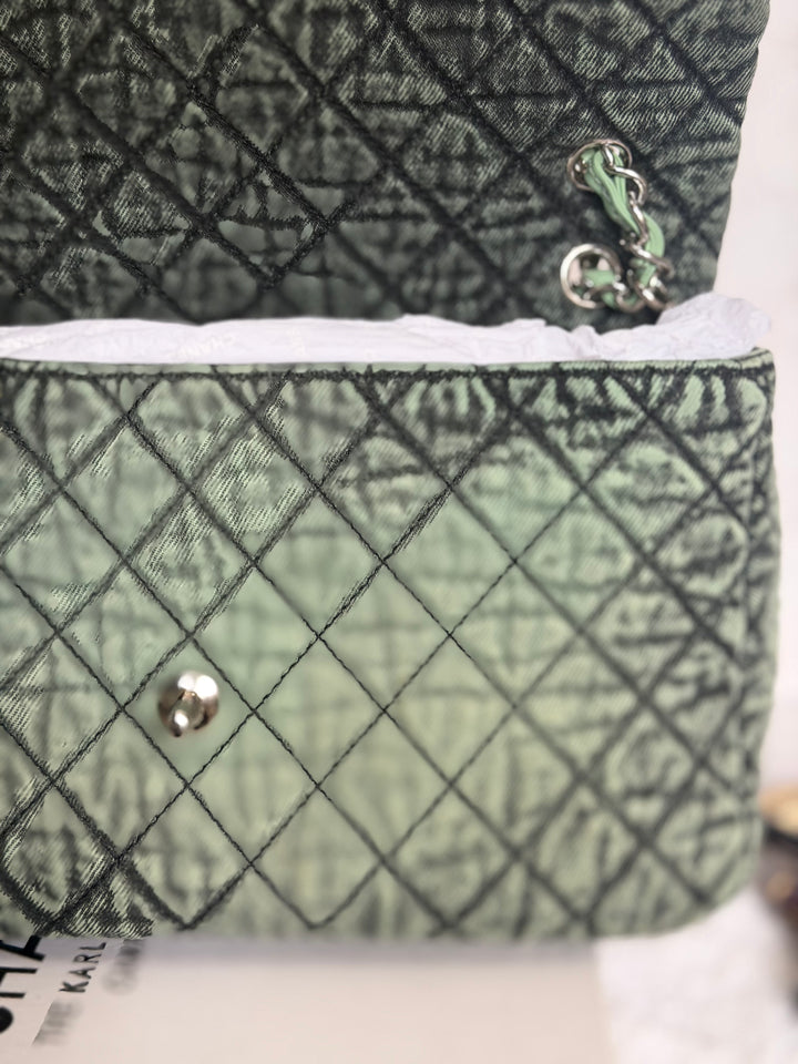 CHANEL 20C series 29 Green Denim Jumbo SHW Denimpression Flap Bag 2020